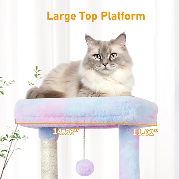 KIYUMI Cat Tree Cat Tower Condo with Sisal Scratching Post for Indoor Cats Cat Tree Cat Furniture with Hammock Perch and Kitten Ball Toys, Multi-Level Pet Activity Center Rainbow