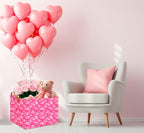 CLOCOR Rectangular Pink Valentine's Day Basket Empty, Heart Print Gift Basket for Valentines, Waterproof Storage Container with Handles,(Highlight Heart)