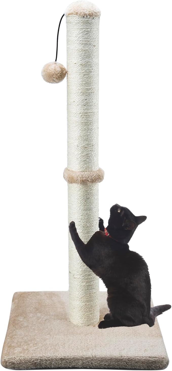 Dimaka 34" Height Tall Cat Scratching Post, Claw Scratcher with Sisal Rope and Covered with Soft Smooth Plush, Vertical Scratch [Full Strectch] (Light Brown, 34 inches for Large Cats)