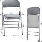cyclone sound 2 Pack Folding Chairs with PU Padded Cushion and Back, Commercial Grade Metal Chairs with Comfortable PU Leather Cushion for Home and Office, for Indoor and Outdoor Events (2, Gray-PU)