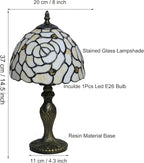 Tiffany Style Small Table Lamp, 8X8X14.5 Inch Rose Stained Glass Lamp, Small Antique Side Table Lamps, Bedside Nightstand Lamp, for Bedroom Living Room Home Office,LED Bulb Include