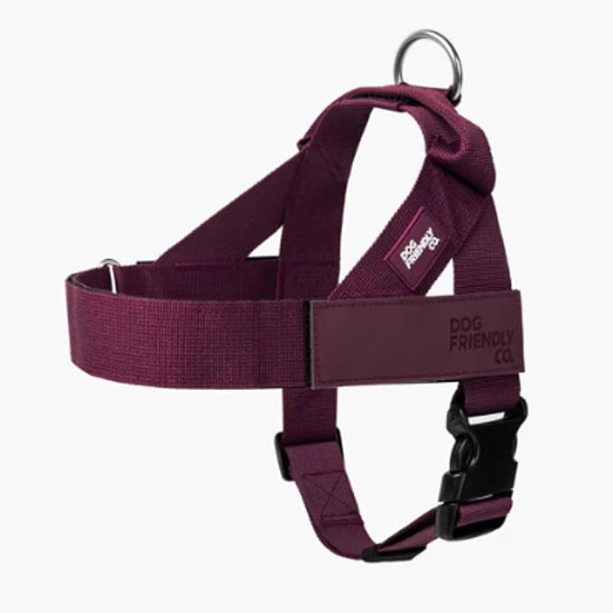 Dog Friendly Co. Dog Harness for Medium Sized Dogs (Burgundy, Medium) | One Click Buckle, Chafe Resistant Webbing, Adjustable Neck & Chest, and Heavy Duty D-Ring, Sturdy Comfortable and Easy to Use