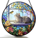 Stained Glass Cat Window Suncatcher, Cat on Windowsill Sun Catcher, Colorful Pet Lover Window Decor Gift