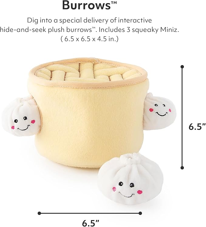 ZippyPaws Burrow- Interactive Dog & Puppy Toys for Boredom, Stimulating Pet Products to Keep Them Busy, Hide & Seek Plush Dog Puzzles, Enrichment Squeaky Toy, for Small & Medium Dogs- Soup Dumplings