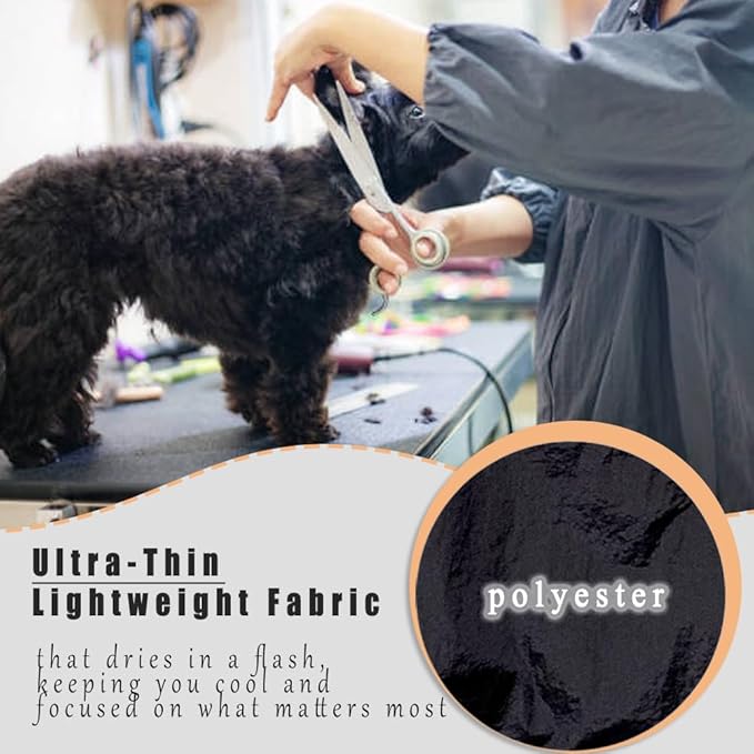 Dog Grooming Smock for Men Women, Anti-Static Smock for Pet Shop Dog Cat Grooming Bathing, Long Sleeves, Water Resistant and Hair Proof, (Solid Purple L)