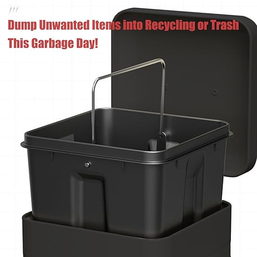 Metal Dog Poop Trash Can Outside - Small Outdoor Garbage Can with Pedal - Stainless Steel Dog Waste Container with Lid - Decorative Trash Bin (Faux Plant) - Hidden Trash Bucket - Black & Flower