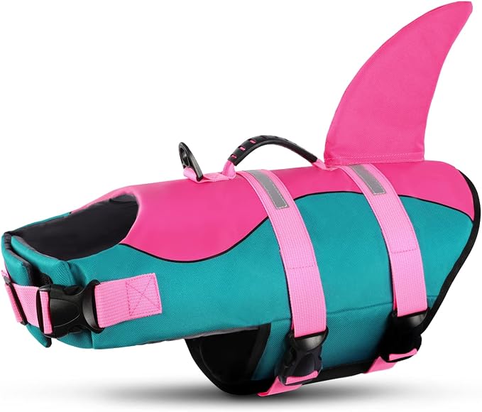 Dog Life Jacket,Dog Life Vest for Swimming,Dog Shark Life Jacket with Rescue Handle,Adjustable Reflective Dog Life Preserver for Small Dog,Green S