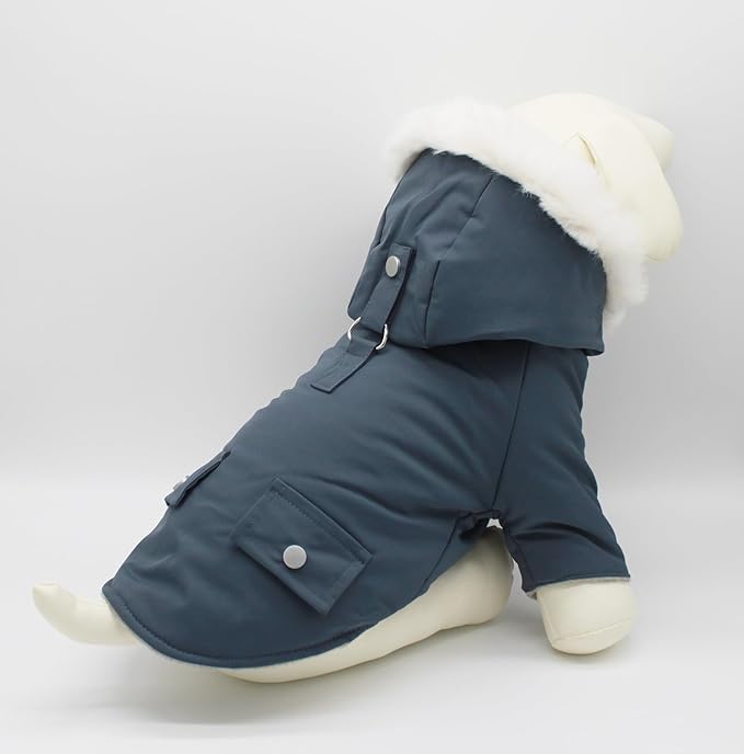 Pet Warm Dog Coat for Winter Dog Clothes Hooded Dog Jacket for Small Puppies Medium Large Dog Cat Clothes Insulated Padded Snow Jacket for Cold Weather Faux Fur (X-Small, Slate Blue)