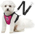 SlowTon Dog Seat Belt Harness for Car, Dog Car Harness Adjustable Mesh Breathable & Dog Seatbelt Safety Tether with Elastic Bungee for Small Medium Large Pets(Fuchsia, Double Clip, S)