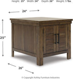 Signature Design by Ashley Moriville Rustic Farmhouse Rectangular End Table with Dual Cabinet Doors, Antique Bronze-Tone Hardware, Wood, 25" High, Brown