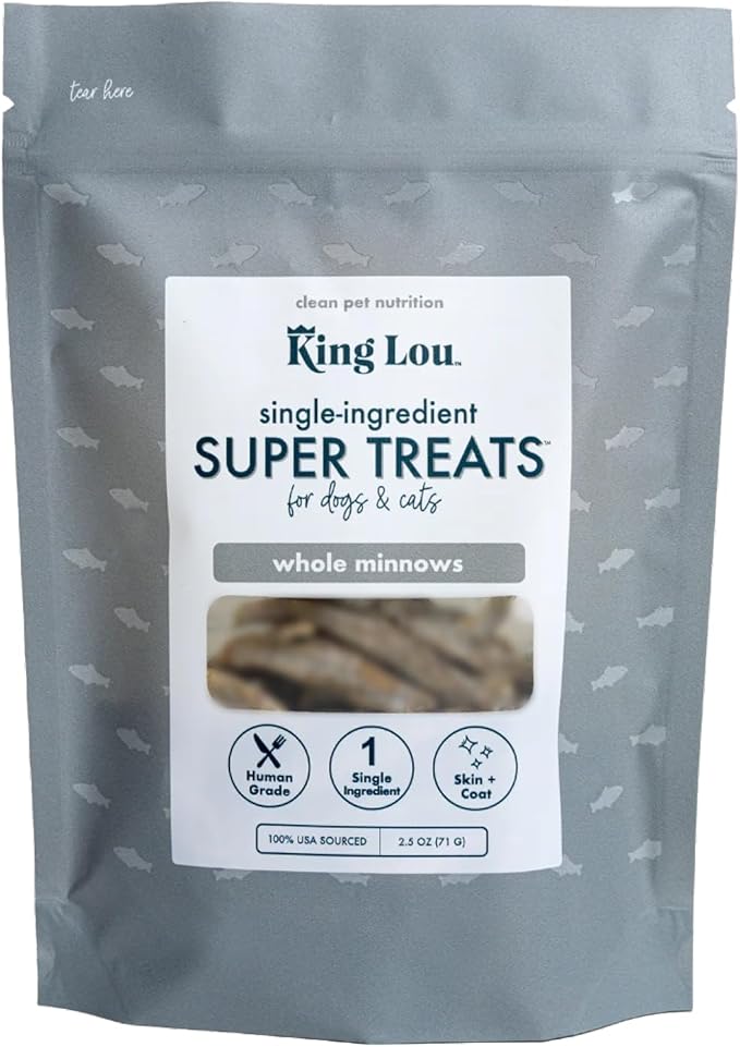 King Lou Pets - Whole Minnows for Cats and Dogs - Freeze Dried Minnows - USA-Made Freeze Dried Dog Treats and Cat Treats - Omega Rich for Skin and Coat Health - 1 lb Prior to Freeze-Drying