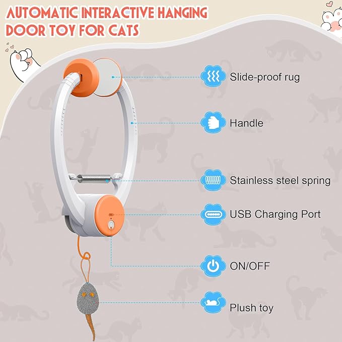 Interactive Cat Toys for Indoor Cats, Automatic Electric Flying Bird Feather Wand Toy, Best Kitten & Adult Cat Enrichment Toy Hanging Electric Kitty Toys for Bored Cats, Orange