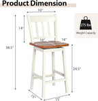 COSTWAY Bar Stools Set of 2, 24.5 Inch Rubber Wood Bar Chairs with 360°Swiveling, Footrest, Swivel Counter Height Barstools Ideal for Kitchen Island, Counter, Pub or Bar (2, White)