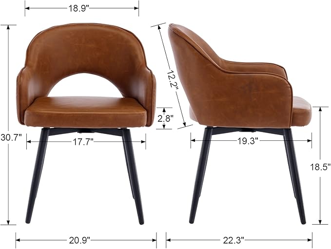 DUOMAY Swivel Dining Armchair Set of 2 PU Leather Upholstered Modern Accent Guest Chair for Home Office & Dining Room, Brown