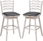 COSTWAY Bar Stools Set of 2, 29” 360° Swivel Bar Height Chairs with Rubber Wood Frame, Cushioned Seat, Ergonomic Backrest & Footrest, Wooden Upholstered Barstools for Kitchen Island (2, 29”)