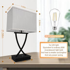 Fully Dimmable Medium Table Lamp for Bedroom with Type C/USB Charging Port and 1 AC Outlet White Shade 21.38" Bedside Nightstand Lamp for Bedroom Living Room Office and Hotel Bulb Included
