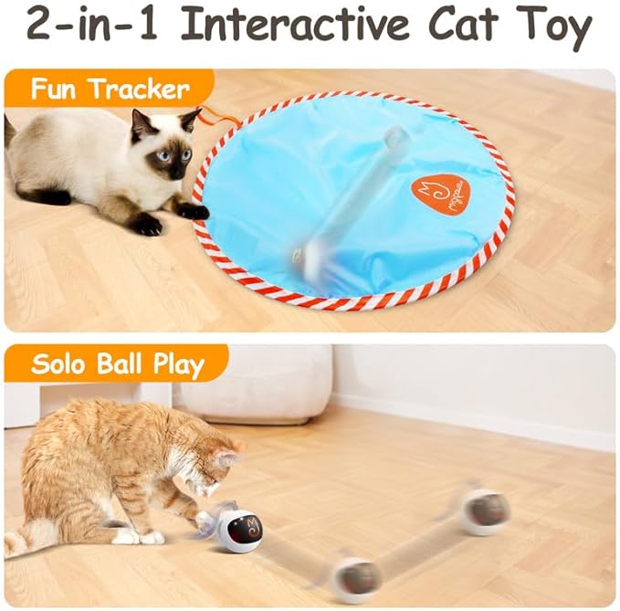 Migipaws Interactive Cat Ball Toy Set, Fun Tracker, Glowing Chase Ball with MystiChaser Pouch, Fluffy Tail, A Small Mice (White)