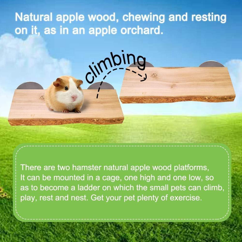 2Pcs Hamster Ledges Wooden Platform Rat Climb Platform Shelf Bird Perch Stand Toys Cage Accessories for Rat Squirrel Gerbil Suger Glider 2.6" X 5.9"