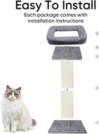 AGYM Cat Scratching Post, 32”Cat Scratcher with Large Plush Perch, Sisal & Carpet Scratching Post, Vertical Posts with Elevated Bed for Indoor Cats, Removable& Washable Cover, Grey