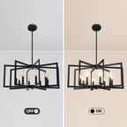 Modern Black Chandelier, 8-Light Geometric Dining Room Light Fixture, Industrial Pendant Lights Kitchen Island, Hanging Metal Farmhouse Chandeliers for Dining Room Entryway Foyer Bedroom Kitchen