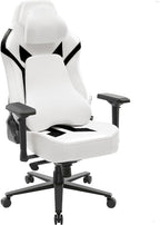 Ergonomic Gaming Chair, Wyrdforging Computer Desk Chairs, 4D Armrests, High Back Office Chair With Headrest & Lumbar Pillow, Tilt Rocker Recliner, Heavy-Duty Base, White PU Leather & Black Suede Combo