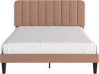 VECELO Queen Size Bed Frame with Upholstered Headboard, Velvet Platform Bedframe Mattress Foundation, Strong Wood Slat Support, No Box Spring Needed,Tan Brown
