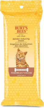 BURT'S BEES FOR PETS Cat Dander Remover Wipes, Unscented Soft Grooming Cloths with Colloidal Oat Flour + Aloe, Helps Reduce Flaking Between Baths for Cats & Kittens, 50 Count - Pack