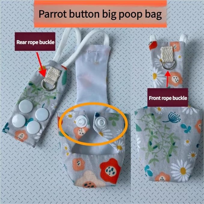 Snap-Closure Parrot Diaper Flight Suit for Cockatiels, Lovebirds & Medium Birds Cotton Washable Escape-Proof Harness with Leash Set(Senegal Model)