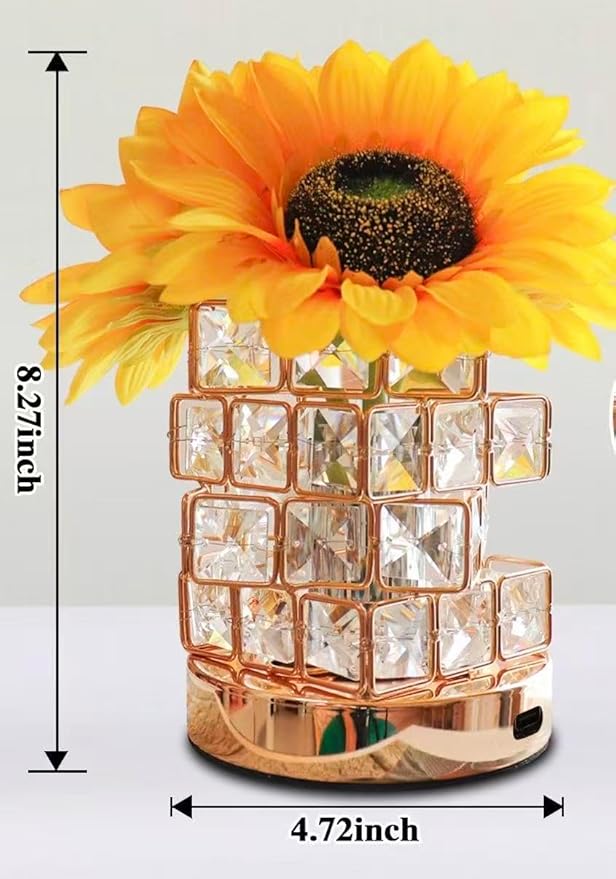 Crystal Cube LED Night Light with Sunflower Vase, USB Rechargeable Table Lamp, 3 Color Modes, Touch Control, Decorative Accent Light for Bedroom, Home (Rubik's Cube Crystal (Sunflower))