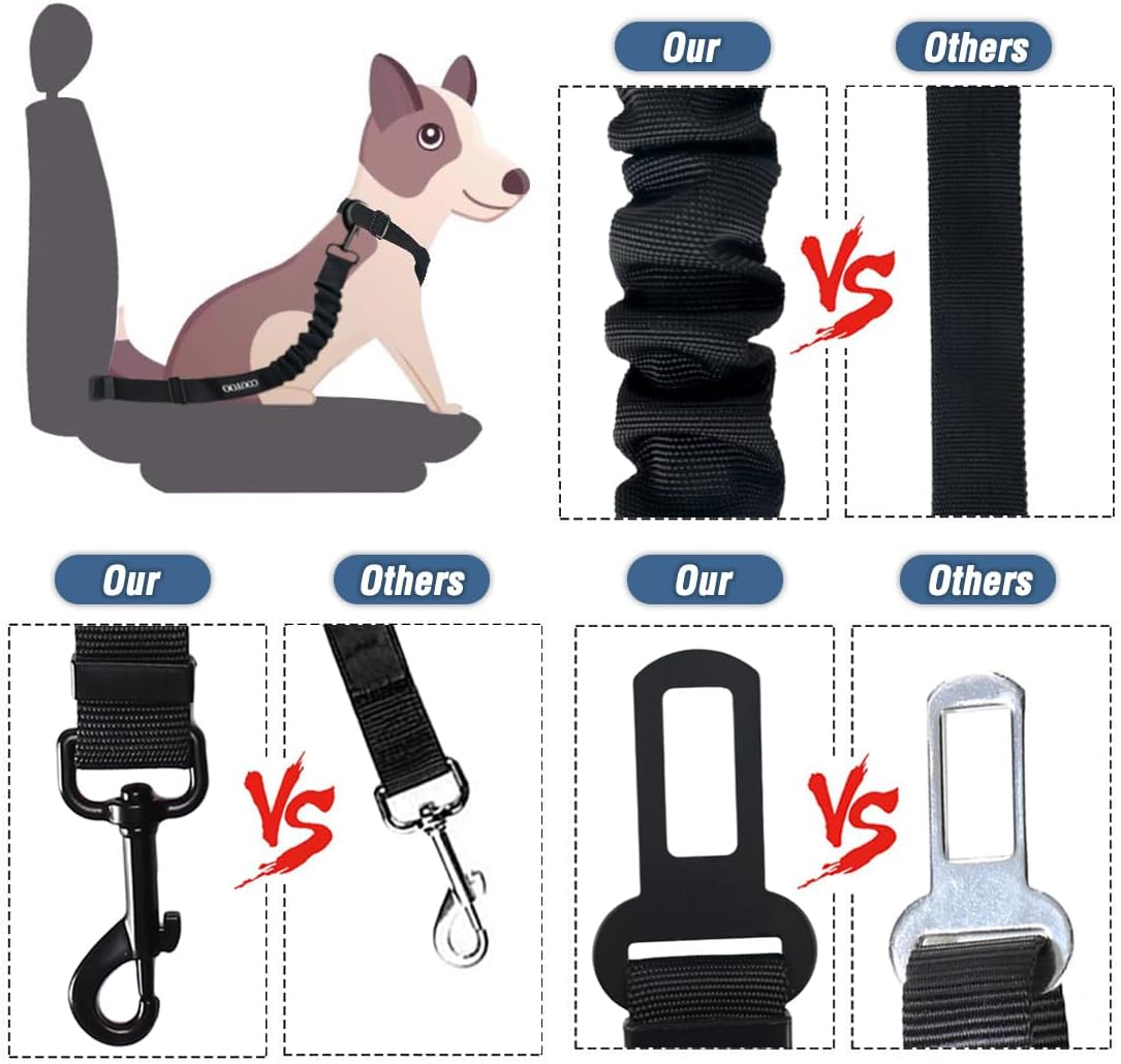 COOYOO Dog Seat Belt,3 Piece Set Retractable Dog Car Adjustable Seatbelts for Vehicle Nylon Pet Safety Heavy Duty & Elastic & Durable Car Harness for Dogs