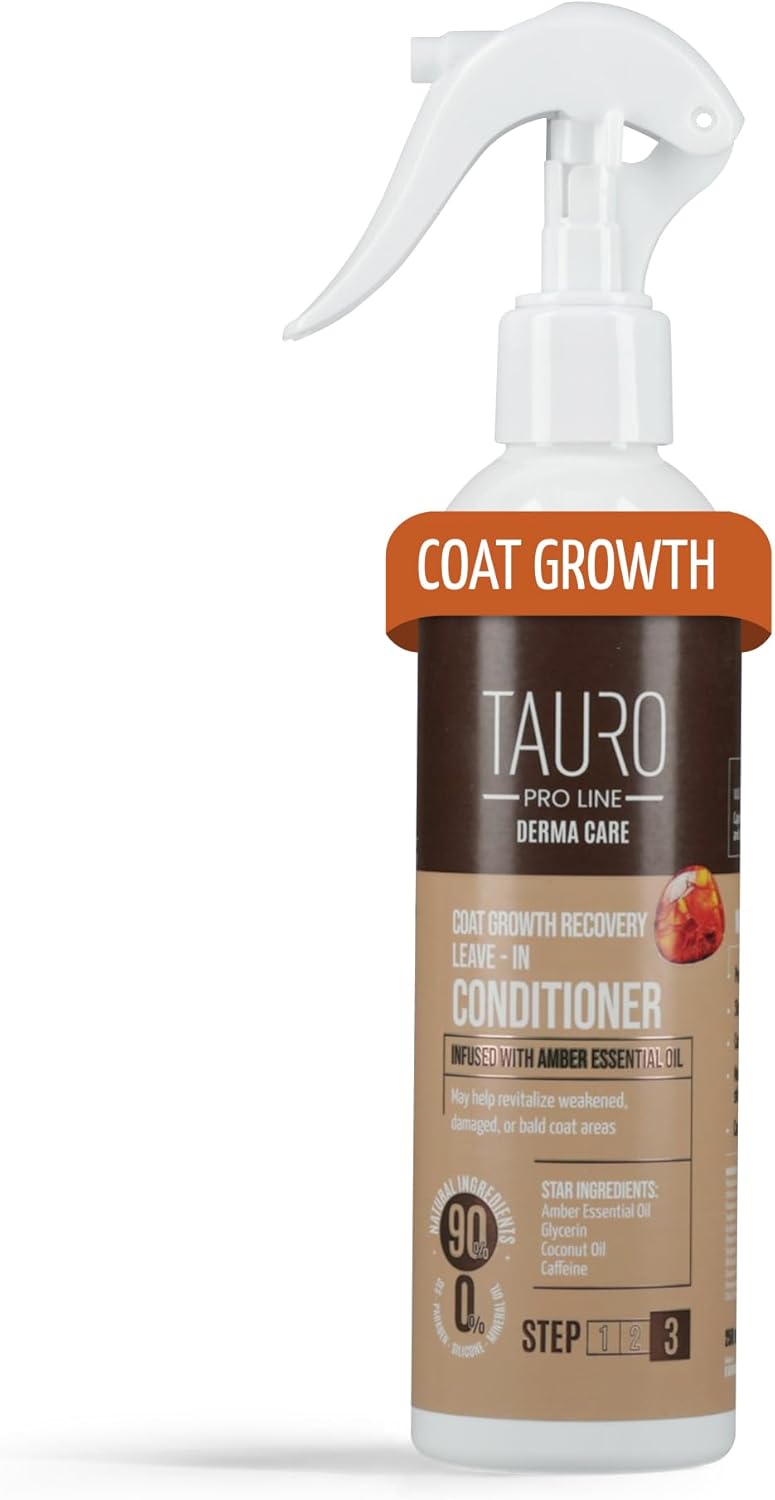 Tauro Pro Line Dog Leave in Conditioner Spray - Supports Pet Coat Regrowth - Cat & Dog Detangler Spray for Shedding, Matted Hair or Post-Surgery Care, Ideal for Doodle, Poodle (Derma Care 8.5 Fl Oz)
