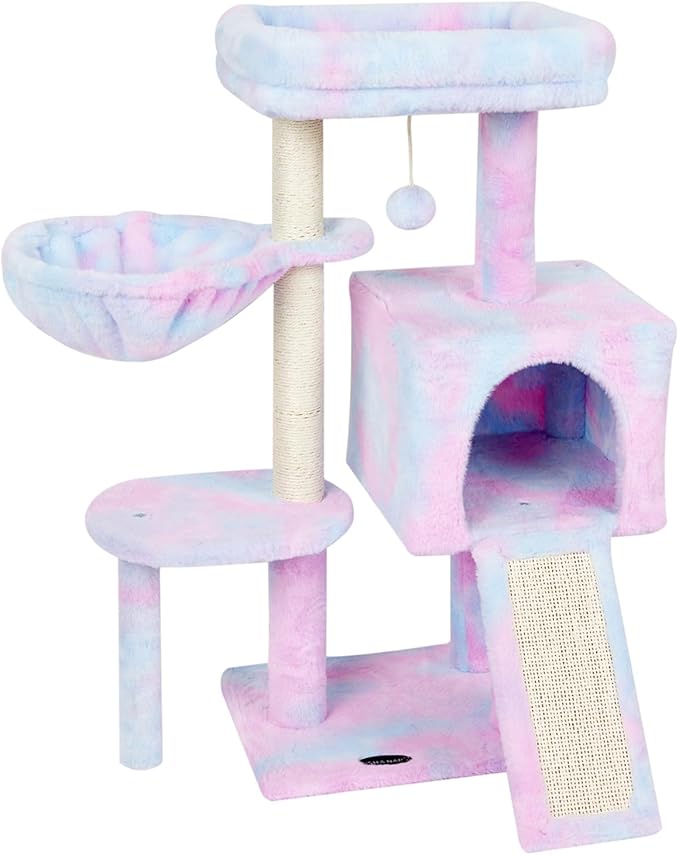 FISH&NAP Cute Cat Tree Kitten Cat Tower for Indoor Cat Condo Sisal Scratching Posts with Jump Platform Cat Furniture Activity Center Play House Rainbow