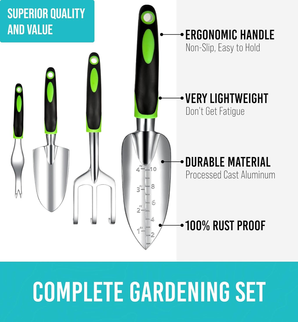 Heavy Duty Garden Tools 22 Pieces Floral Set - Rust Proof, Non-Slip, Durable Gardening Supplies - Ergonomic Hand Tools - Ideal Gardening Gifts for Women, Men Mom, Dad