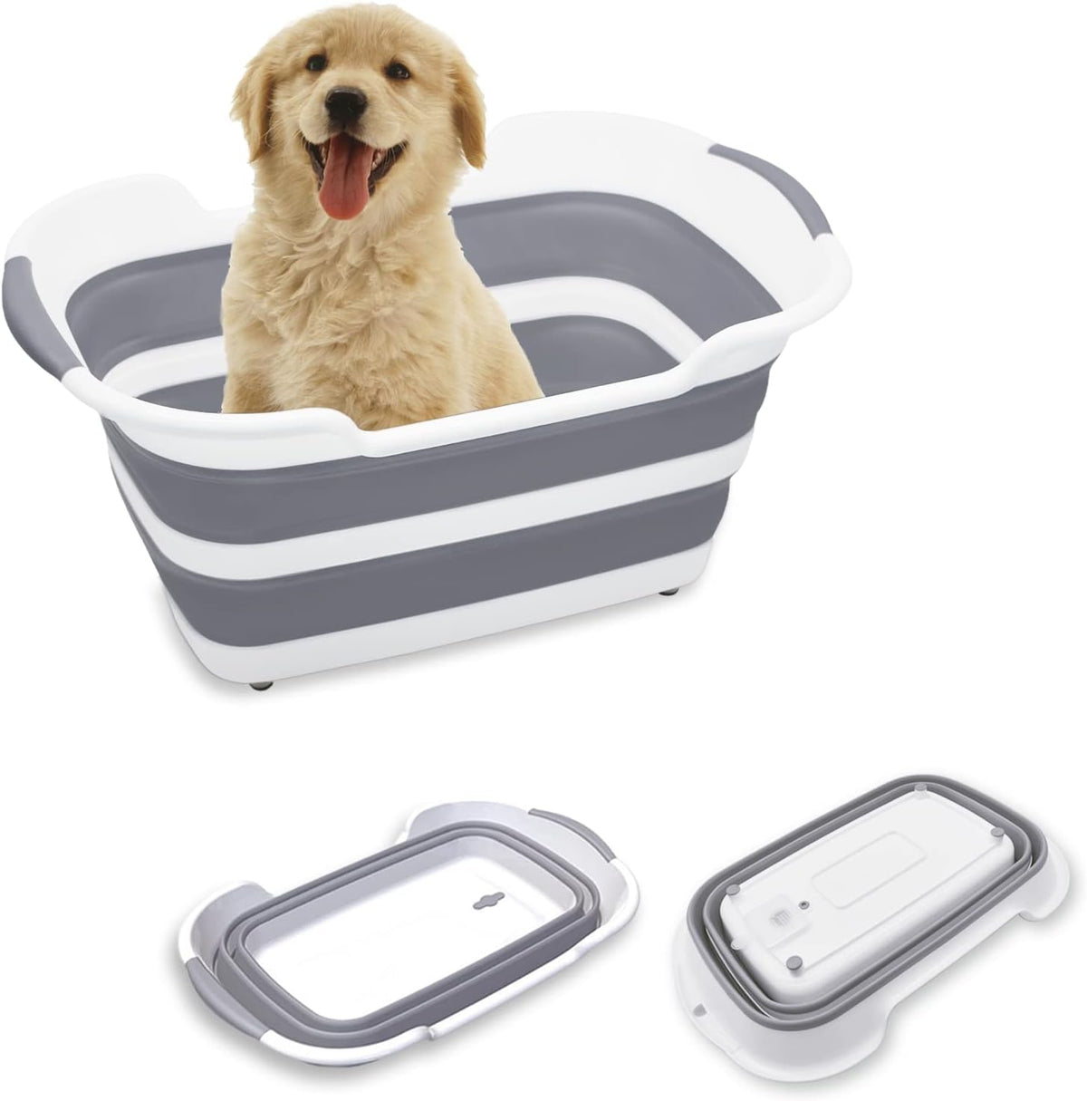 7.1 Gal/27L Multipurpose Collapsible Pet Bathtub Upgraded with Drainage Hole and Pet Hair Collector for Bathing/Shower, Portable Laundry Basket-Foldable Bathing Tub-Storage Organizer.