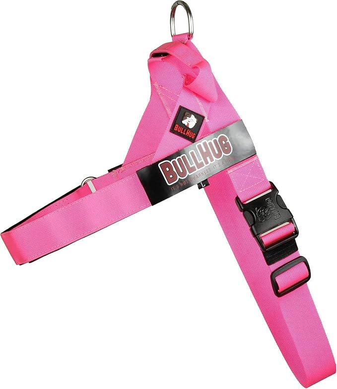 Adjustable Dog Harness– No Pull, No Choke – for English Bulldogs, French Bulldogs, Pugs & Broad-Chested Breeds – Easy, Safe Walks (NEON Pink, XL)