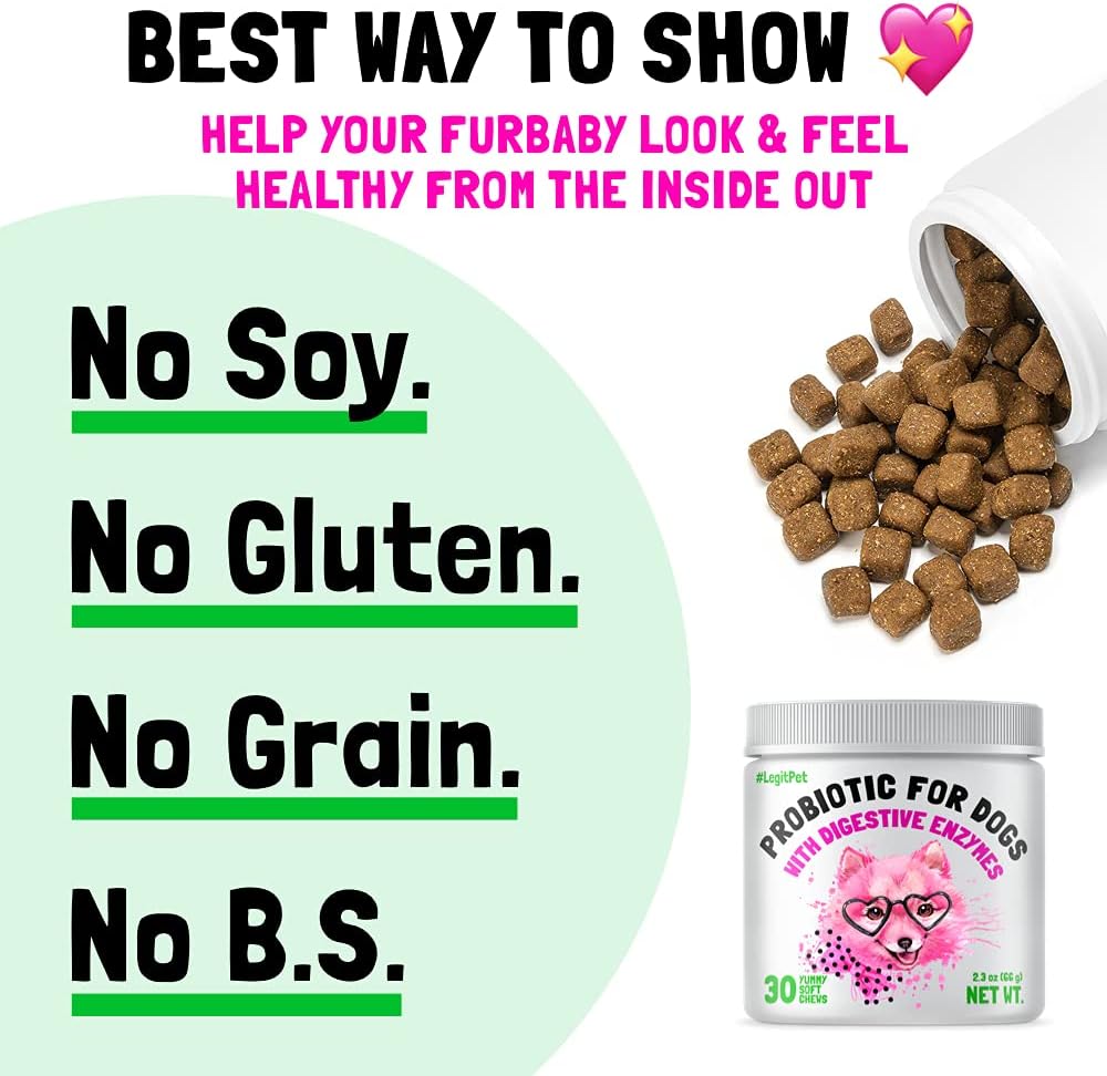 Probiotics for Dogs Natural Digestive Enzymes Prebiotics for Allergy Itch Relief Gut Flora Coprophagia Bowel Support Treatment Anti Diarrhea for Dogs Pet Health Immune System Support 30 Soft Chews
