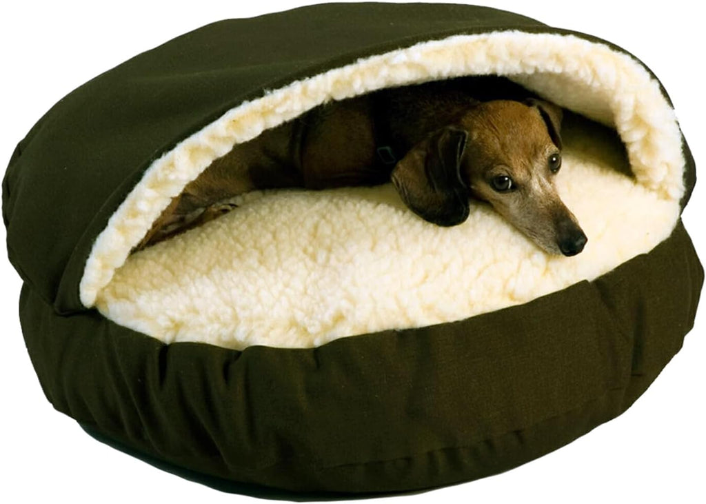 Snoozer Cozy Cave Dog Bed - Indoor Dog Bed with Cover Cave, Covered Calming Burrow for Medium & Large Sized Pets with Blanket Attached, Enclosed, Washable - XL, Olive
