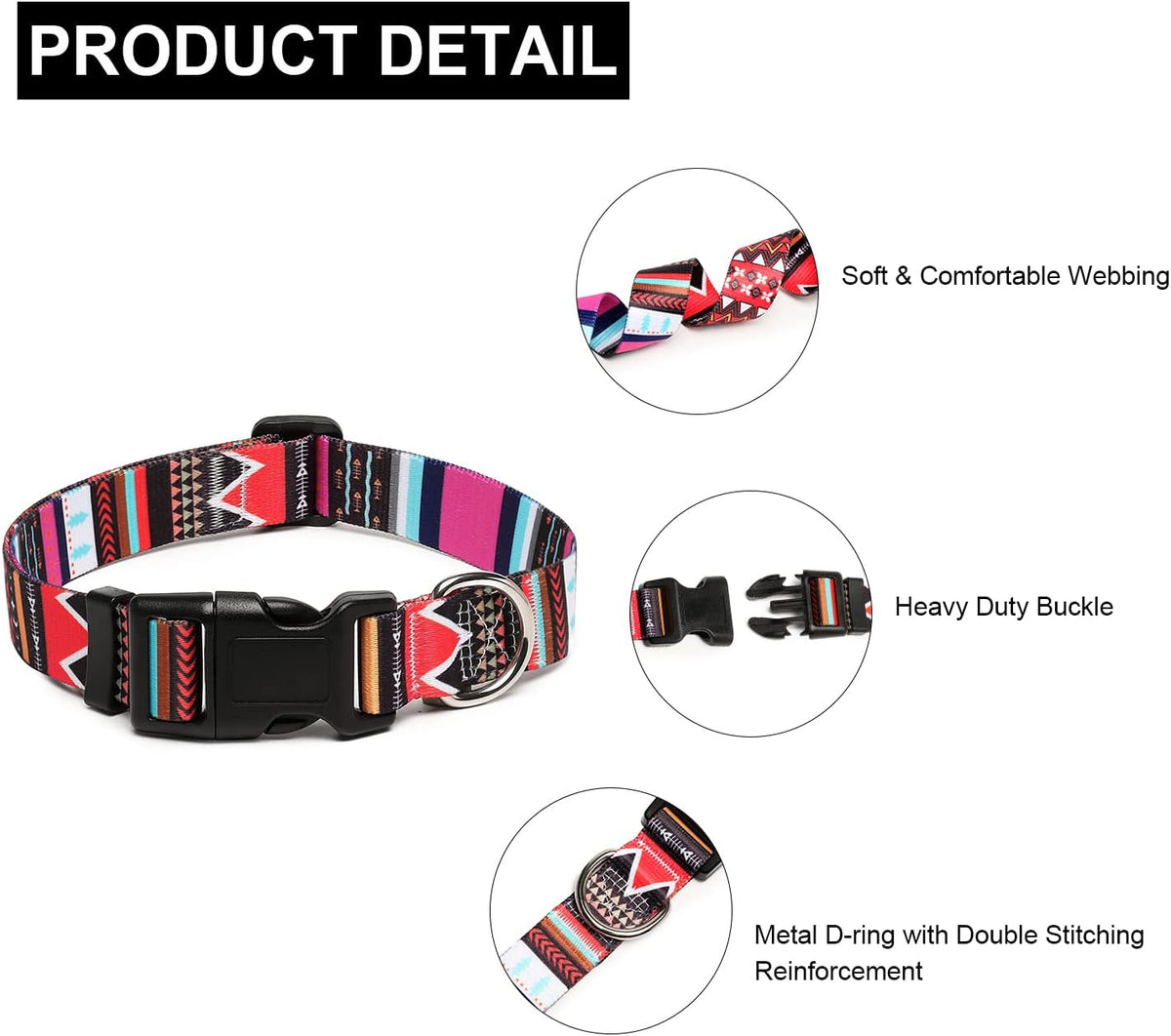 Mercano Adjustable Dog Collar - Special Design Patterns, Soft Nylon Comfortable Durable Pet Collar for Small Medium Large Dogs (M, Tribal Pink)
