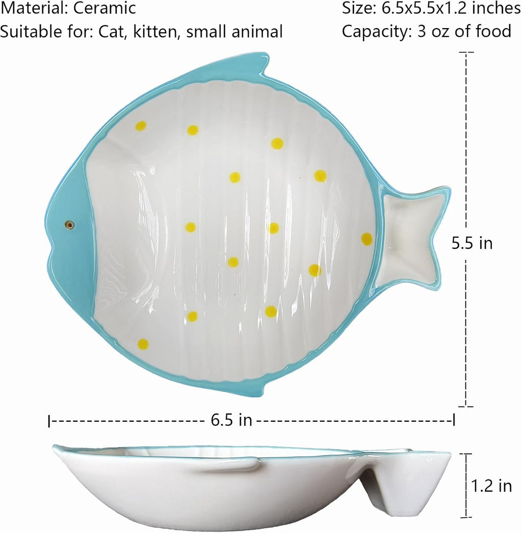 Double Whisker Friendly Ceramic Cat Food Dishes, Cute Shallow Anti Whisker Fatigue Wide Cat Bowl for Indoor Cats, Whisker Relief Flat Cat Plates for Wet Food, Small Pet Kitten Feeding Dish