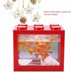 Mini USB LED Aquarium Fish Bowl Plastic Tank with White Light for Desk Tabletop Decor Energy-Saving Office Accent(Red)