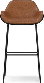 SIMPLIHOME Mira Bar Stools (Set of 2) - 30 inch Seat Height Upholstered Metal Bar Chairs in Distressed Tan Vegan Faux Leather, Contemporary Seating for Kitchen with Curved Cushioned Seat and Armrests