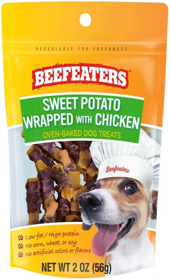 Beefeaters Sweet Potato Wrap with Chicken – Dog Treat. No Corn, Wheat, Soy or Gluten, Low Fat, Whole Muscle Jerky, Ideal for Training & Snacks
