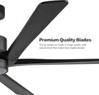 WINGBO 72 Inch DC Ceiling Fan with Lights and 3 Downrods, 5 Reversible Carved Wood Blades, 6-Speed Noiseless DC Motor, Modern Ceiling Fan in Matte Black Finish, ETL Listed