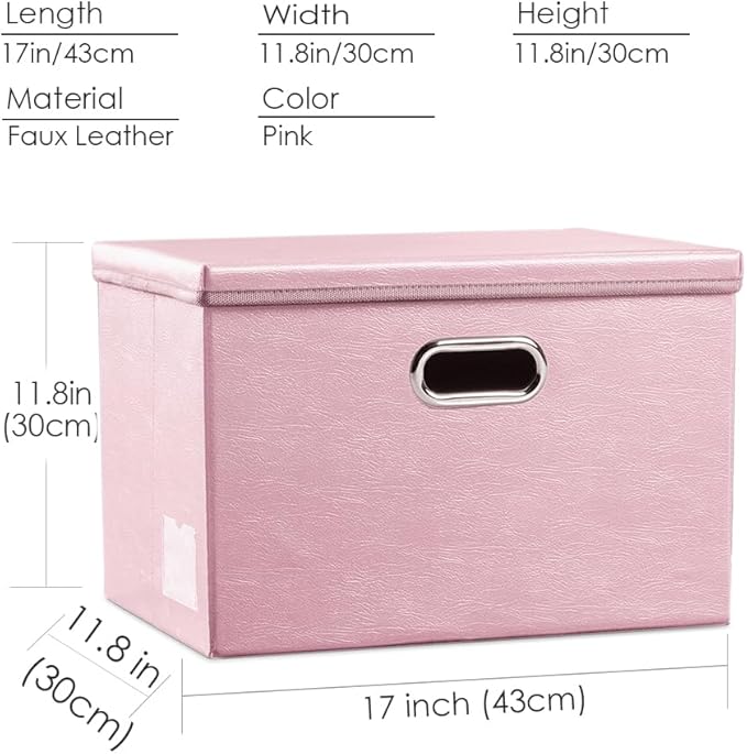 PRANDOM Large Stackable Storage Bins with Lids [5-Pack] Leather Fabric Foldable Storage Boxes Organizer Containers Baskets Cube with Cover for Bedroom Closet Office Nursery Pink (17.7x11.8x11.8)