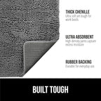 GORILLA GRIP SoakSTOPPER Dog Door Mat, Machine Washable Rug Absorbent Doormat Captures Moisture Mud Dirt, Quick Dry Soft Chenille Entryway Rugs Indoor Entrance Mats for Dog Paws, 24x17 Grey