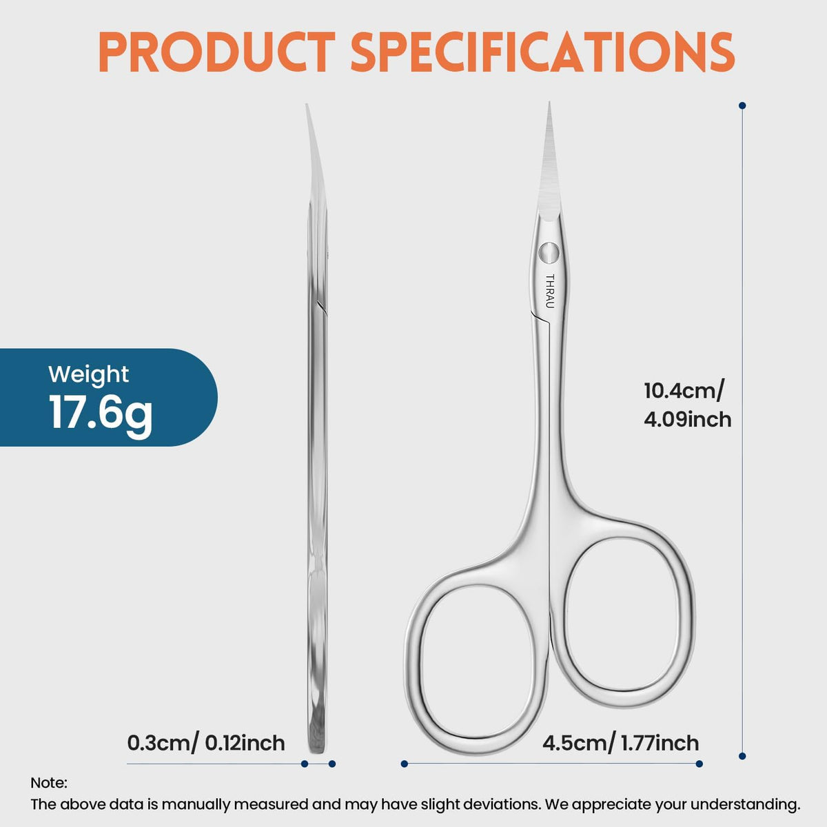 THRAU Left-Handed Cuticle Scissors – Surgical Grade Stainless Steel with Sharp Curved Tip for Cuticles, Nails, Eyebrows, Eyelashes, Nose Hair & Beard – Ideal for Manicure & Precise Grooming