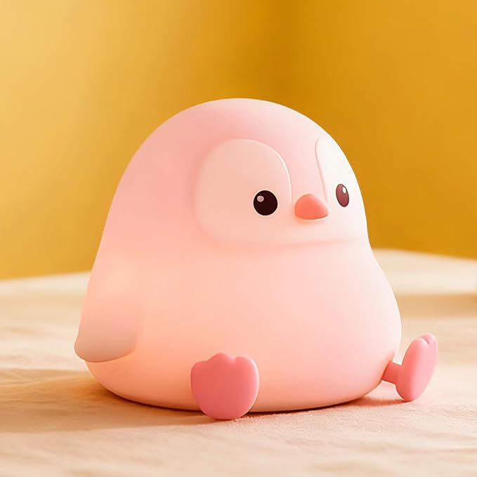 Penguin Night Light for Kids,Cute Pink Penguin Lamp,Soft Silicone Nursery Nightlight,LED Squishy Novelty Animal Bedside Lamp,Rechargeable/Dimmable/Timer,Room Deco,Christmas Gifts for Mom Girls Baby