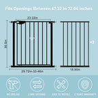 WAOWAO Triple Lock Baby Gate Extra Wide 67.32-72.04" Pressure Mounted Walk Through Swing Auto Close Safety Black Metal Dog Pet Puppy Cat for Stairs,Doorways,Kitchen