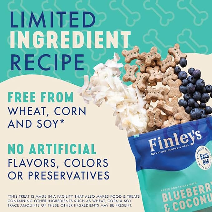 Finley's Blueberry Coconut Dog Biscuit Treats, All Natural, Limited Ingredient Dog, 12 Ounce (Pack of 1)