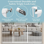WAOWAO Triple Lock Baby Gate Extra Wide 67.32-72.04" Pressure Mounted Walk Through Swing Auto Close Safety White Metal Dog Pet Puppy Cat for Stairs,Doorways,Kitchen
